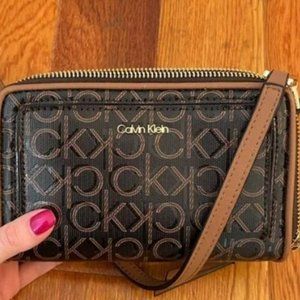 Calvin Klein Purse Brown Small Women's  Double Zip Crossbody